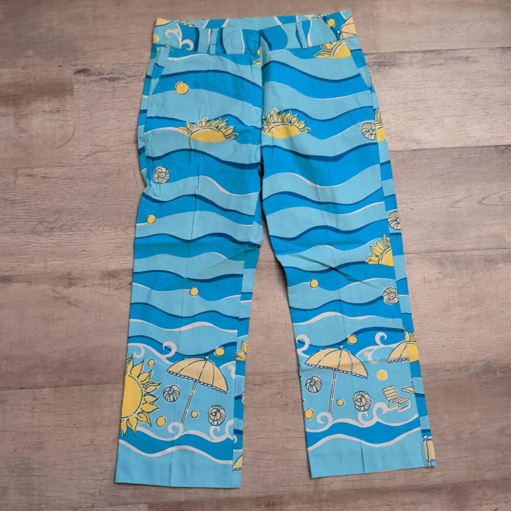 Lilly Pulitzer Capri Pants 2 Blue Beach Print Cotton